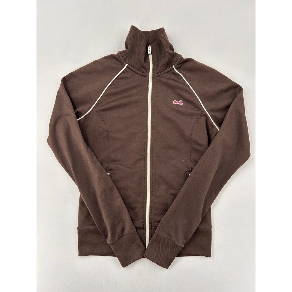 Le Tigre Womens Classic Track Jacket Brown Full Zip Funnel Neck Size M
